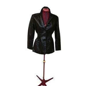 STEVE MADDEN Faux-Leather Frida Smocked Waist Jacket Black Size large